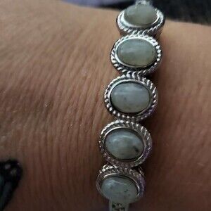 Malagasy Labradorite 5 Stone Stainless Steel Cuff Bangle